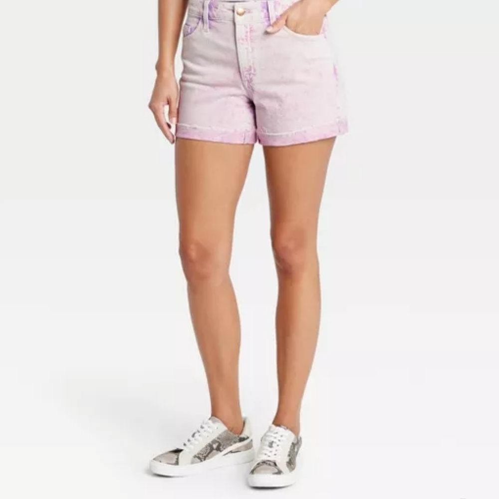 Universal Thread High Rise Midi Jean Shorts Acid Wash Purple New
